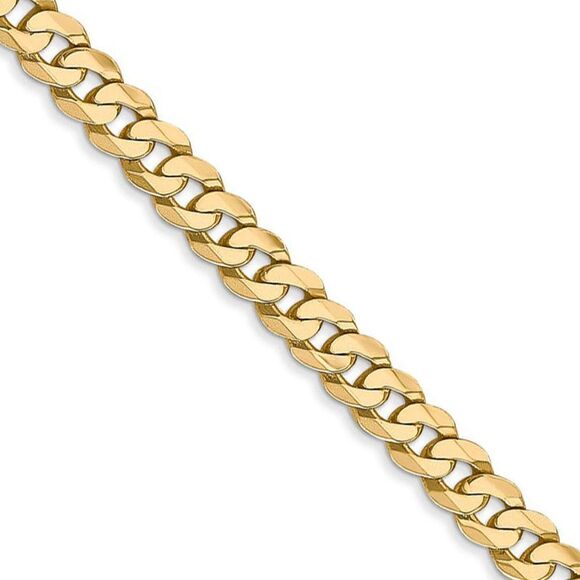 4.6mm 14k Yellow Gold Solid Beveled Curb Chain Bracelet 7 Inch